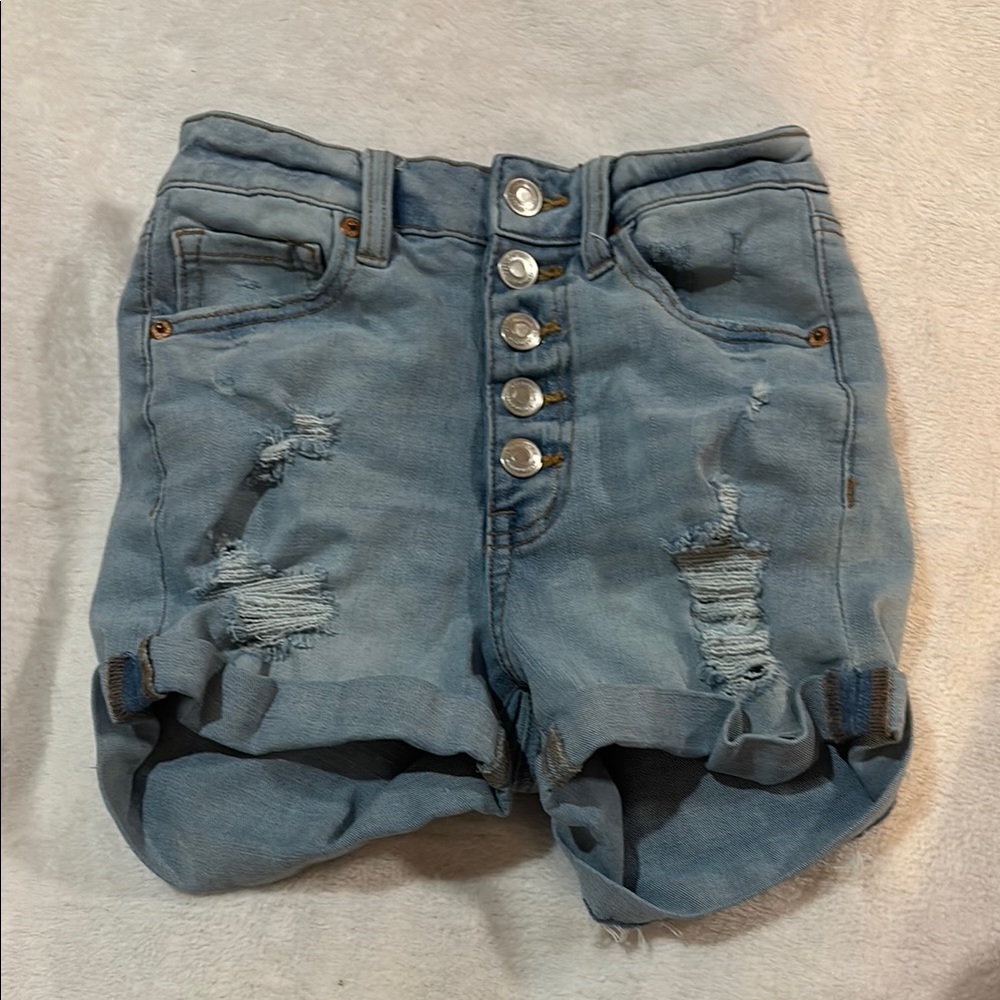 Distressed Blue Denim Shorts
